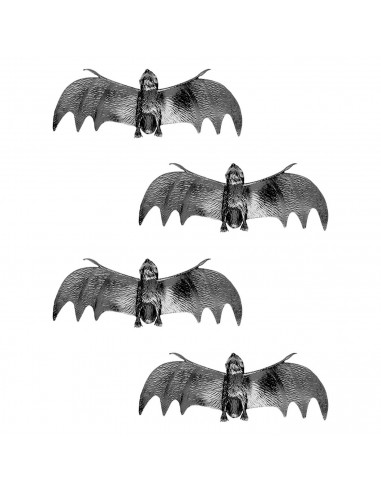Tradineur - Pack de murciélagos para Halloween - 4 Unidades - Gran diseño - Decoración y accesorio para Halloween - Color Negro