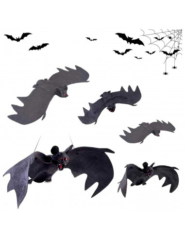 Tradineur - Pack de murciélagos para Halloween - 4 Unidades - Gran diseño - Decoración y accesorio para Halloween - Color Negro