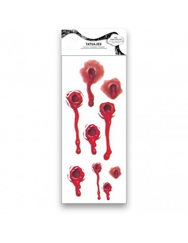 Tradineur - Pack de tatuajes de halloween - Incluye 9 tatuajes - Diseño de balas - Atención al detalle - Complemento para disfra