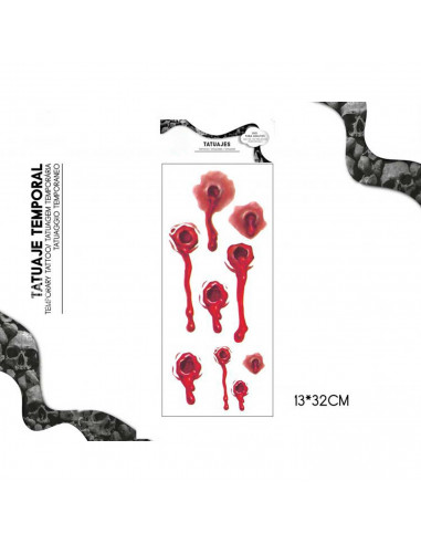 Tradineur - Pack de tatuajes de halloween - Incluye 9 tatuajes - Diseño de balas - Atención al detalle - Complemento para disfra