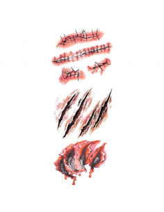 Tradineur - Tatuajes de heridas para halloween - Incluye 6 tatuajes - Diseño de arañazos - Atención al detalle - Complemento par