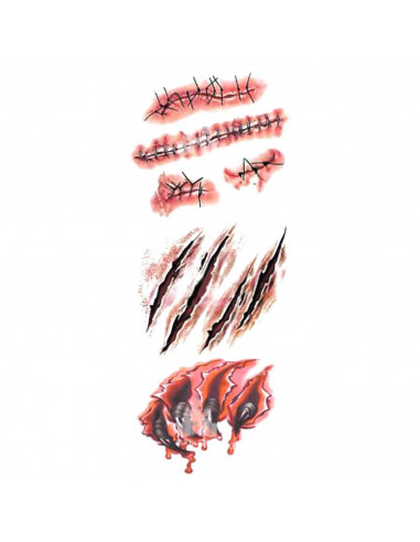 Tradineur - Tatuajes de heridas para halloween - Incluye 6 tatuajes - Diseño de arañazos - Atención al detalle - Complemento par