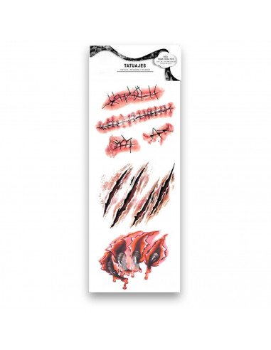 Tradineur - Tatuajes de heridas para halloween - Incluye 6 tatuajes - Diseño de arañazos - Atención al detalle - Complemento par