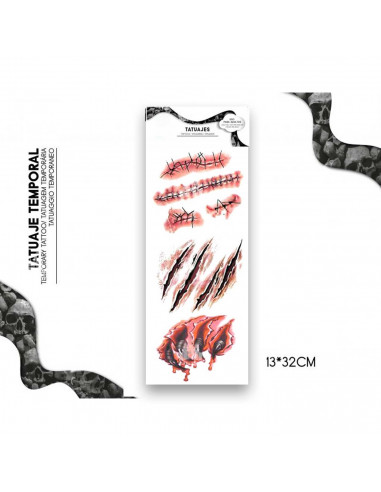 Tradineur - Tatuajes de heridas para halloween - Incluye 6 tatuajes - Diseño de arañazos - Atención al detalle - Complemento par