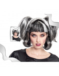 Tradineur - Peluca corta de bruja con coletas - Fabricado en Fibra sintética - Complementos de disfraces para carnaval, hallowee