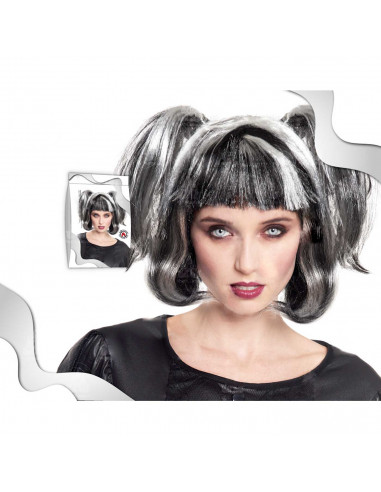 Tradineur - Peluca corta de bruja con coletas - Fabricado en Fibra sintética - Complementos de disfraces para carnaval, hallowee