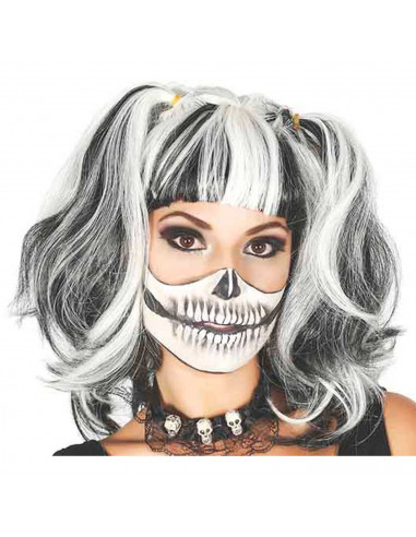 Tradineur - Peluca corta de bruja con coletas - Fabricado en Fibra sintética - Complementos de disfraces para carnaval, hallowee