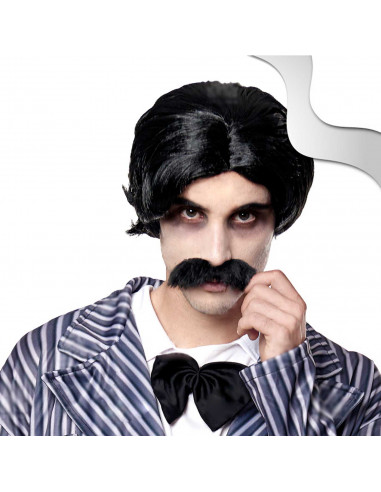 Tradineur - Peluca y bigote de abogado - Fabricado en fibra sintética - Complementos de disfraces para carnaval, halloween u otr
