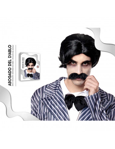 Tradineur - Peluca y bigote de abogado - Fabricado en fibra sintética - Complementos de disfraces para carnaval, halloween u otr