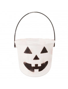 Tradineur - Cubo con asa para halloween - Fabricado en plástico - Diseño de calabaza - Halloween, cubo, recipiente para dulces,