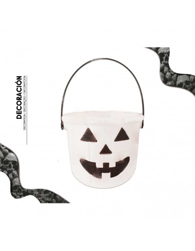 Tradineur - Cubo con asa para halloween - Fabricado en plástico - Diseño de calabaza - Halloween, cubo, recipiente para dulces,