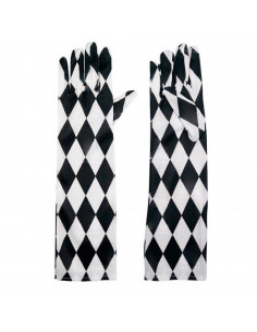 Tradineur - Guantes largos con diseño de rombos- Fabricación 100% poliéster - Complementos de disfraz, carnaval, halloween, cosp