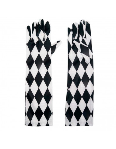 Tradineur - Guantes largos con diseño de rombos- Fabricación 100% poliéster - Complementos de disfraz, carnaval, halloween, cosp
