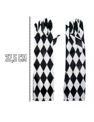 Tradineur - Guantes largos con diseño de rombos- Fabricación 100% poliéster - Complementos de disfraz, carnaval, halloween, cosp