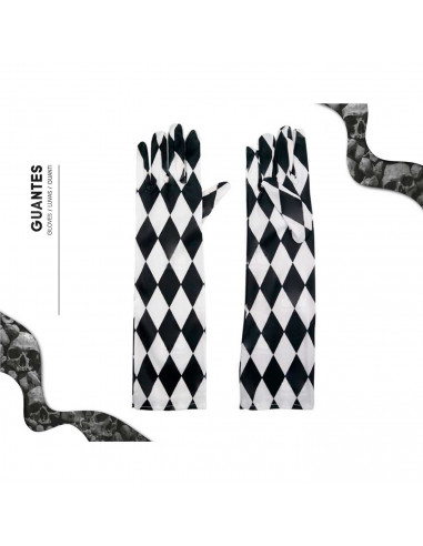 Tradineur - Guantes largos con diseño de rombos- Fabricación 100% poliéster - Complementos de disfraz, carnaval, halloween, cosp