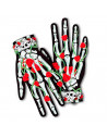 Tradineur - Guantes cortos con diseño de huesos, calaveras y flores- Fabricación 100% poliéster - Complementos de disfraz, carna