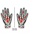 Tradineur - Guantes cortos con diseño de huesos, calaveras y flores- Fabricación 100% poliéster - Complementos de disfraz, carna