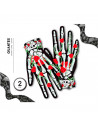 Tradineur - Guantes cortos con diseño de huesos, calaveras y flores- Fabricación 100% poliéster - Complementos de disfraz, carna