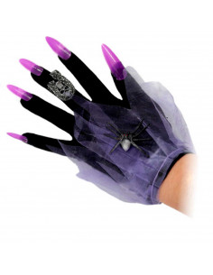 Tradineur - Guantes cortos de demonio con uñas- Fabricación 100% poliéster - Complementos de disfraz, carnaval, halloween, cospl