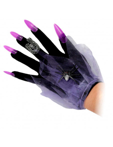 Tradineur - Guantes cortos de demonio con uñas- Fabricación 100% poliéster - Complementos de disfraz, carnaval, halloween, cospl Tradineur - Guantes cortos de demonio con uñas- Fabricación 100% poliéster - Complementos de disfraz, carnaval, halloween, cospl