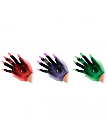 Tradineur - Guantes cortos de demonio con uñas- Fabricación 100% poliéster - Complementos de disfraz, carnaval, halloween, cospl