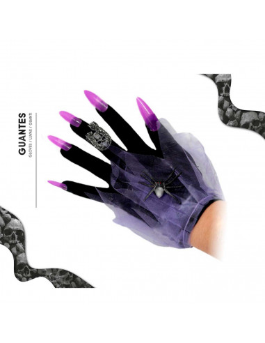 Tradineur - Guantes cortos de demonio con uñas- Fabricación 100% poliéster - Complementos de disfraz, carnaval, halloween, cospl