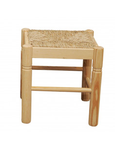 Tradineur - Taburete hogar, pequeño, cuadrado con paja en asiento de patas redondas, banqueta cuadrada con rafia en asiento, 35