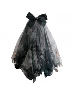 Tradineur - Velo con pinzas y pajarita - Fabricado en plástico - Accesorio para disfraces de Halloween, carnaval, celebraciones.
