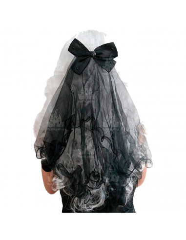 Tradineur - Velo con pinzas y pajarita - Fabricado en plástico - Accesorio para disfraces de Halloween, carnaval, celebraciones.