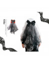 Tradineur - Velo con pinzas y pajarita - Fabricado en plástico - Accesorio para disfraces de Halloween, carnaval, celebraciones.