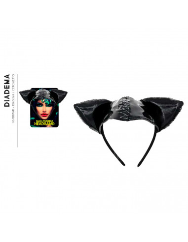 Tradineur - Diadema de gata con orejas - Diseño original - Complemento para disfraz de carnaval, halloween, cosplay, fiesta, adu