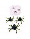 Tradineur - Pack de telaraña decorativa y 3 arañas de plástico - Fabricado en poliéster - Adorno para decoración - Color blanco