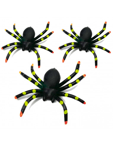 Tradineur - Pack de telaraña decorativa y 3 arañas de plástico - Fabricado en poliéster - Adorno para decoración - Color blanco