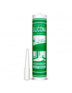 Tradineur - Sellante de silicona blanca anti-moho 280 ml, cartucho de silicona con cánula, anti-moho, bricolaje