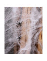 Tradineur - Pack de telaraña decorativa y 3 arañas de plástico - Fabricado en poliéster - Adorno para decoración - Color blanco