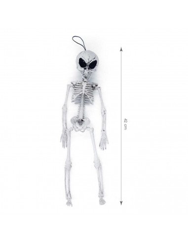 Tradineur - Esqueleto de alien para Halloween - Fabricado en plástico - Adorno para decoración - Longitud 42 cm - Color Blanco