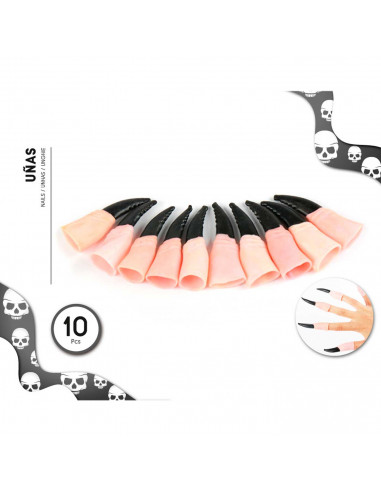 Tradineur - Pack de 10 uñas de demonios - Accesorio para disfraz de demonio, carnaval, halloween, fiestas, cosplay, cumpleaños,
