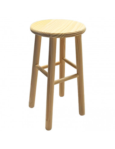 Tradineur - Banqueta redonda, taburete redondo de madera natural con reposapiés, 47 x 25,5 x 25,5 cm