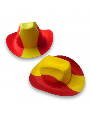 Tradineur - Sombrero vaquero - Diseño de bandera de España - Fabricación 100% no tejido - para jóvenes y adultos - 15 x 28 x 39