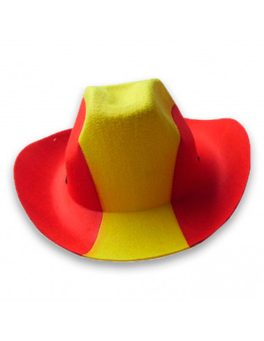 Tradineur - Sombrero vaquero - Diseño de bandera de España - Fabricación 100% no tejido - para jóvenes y adultos - 15 x 28 x 39