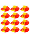 Tradineur - Pack de 12 sombreros vaqueros con diseño de bandera de España - Fabricación 100% plático - para jóvenes y adultos -