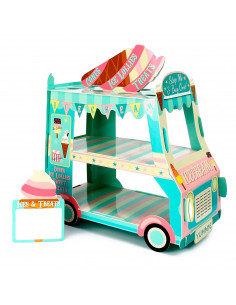 Tradineur - Soporte para pasteles, tartas - 3 alturas - Diseño de furgoneta de helado - Soporte para decoración de fiestas de bo