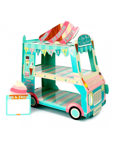 Tradineur - Soporte para pasteles, tartas - 3 alturas - Diseño de furgoneta de helado - Soporte para decoración de fiestas de bo