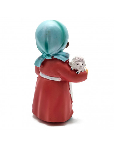 Tradineur - Figura de pastora de color rojo con cordero para belén - Fabricado en marmolina - figura decorativa divertida para n