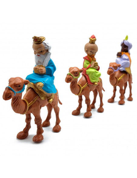 Tradineur - Set de 3 figuras de los reyes a camello para belén - Durexina - Decoración divertida para nacimiento, navidad, tradi Tradineur - Set de 3 figuras de los reyes a camello para belén - Durexina - Decoración divertida para nacimiento, navidad, tradi