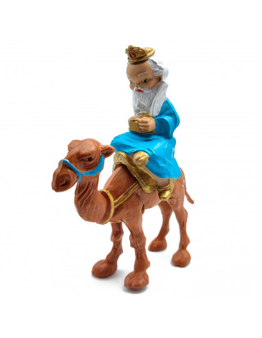 Tradineur - Set de 3 figuras de los reyes a camello para belén - Durexina - Decoración divertida para nacimiento, navidad, tradi