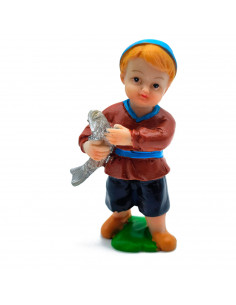 Tradineur - Figura de pastor con pez para belén - Fabricado en marmolina - figura decorativa divertida para nacimiento, navidad,