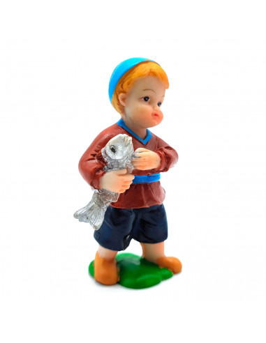 Tradineur - Figura de pastor con pez para belén - Fabricado en marmolina - figura decorativa divertida para nacimiento, navidad,
