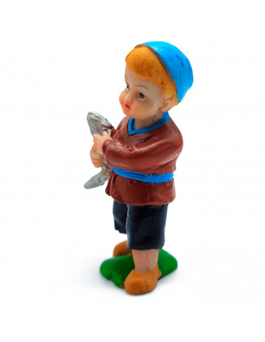 Tradineur - Figura de pastor con pez para belén - Fabricado en marmolina - figura decorativa divertida para nacimiento, navidad,