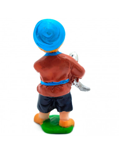 Tradineur - Figura de pastor con pez para belén - Fabricado en marmolina - figura decorativa divertida para nacimiento, navidad,